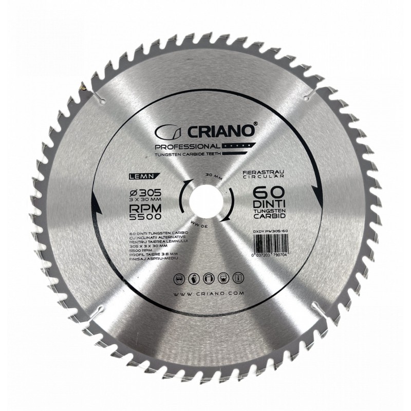Disc Premium TCT - panza de fierastrau circular pentru taiat lemn, 305x30/25,4/20 cu 60 dinti din carbura de tungsten (vidia)
