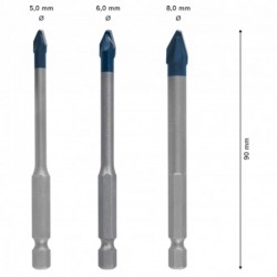 2608902312 BOSCH Set 3 burghie HEX-9 EXPERT, diametre 5/6/8 mm, 90 mm
