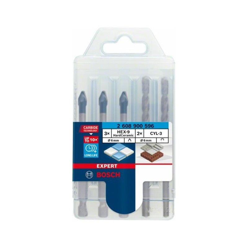 2608900596 BOSCH Set 5 burghie HEX-9 EXPERT pentru placi ceramice, 6mm