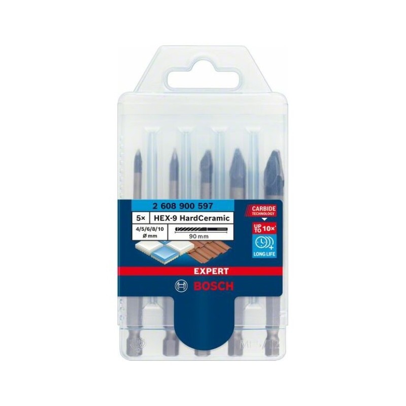2608900597 BOSCH Set 5 burghie HEX-9 EXPERT placi ceramice, 5 - 10 mm