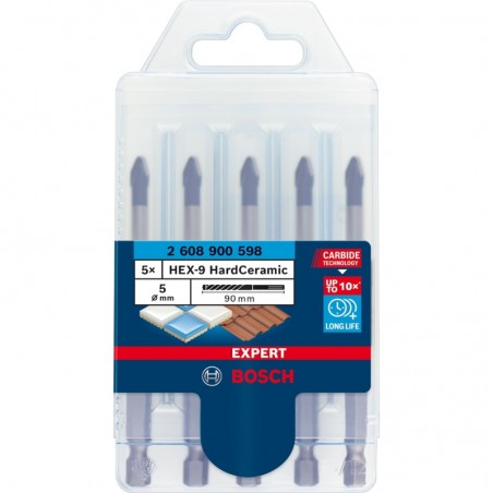 2608900598 BOSCH Set 5 burghie HEX-9 EXPERT pentru placi ceramice, 5mm
