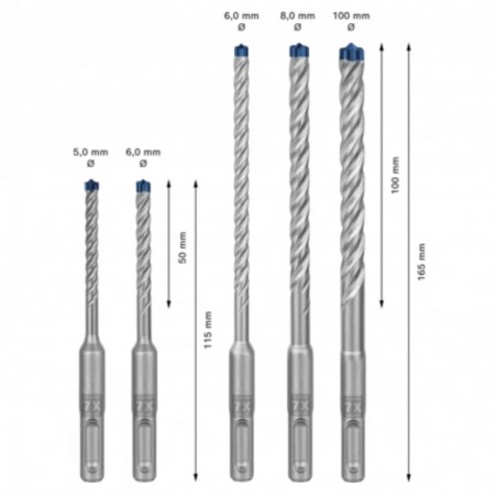 2608900197 BOSCH Set de burghie EXPERT SDS plus-7X, 5/6/6/8/10 mm, 5 buc