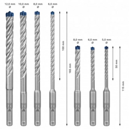 2608900195 BOSCH Set de burghie EXPERT SDS plus-7X, 5/6/6/8/8/10/12 mm, 7 buc