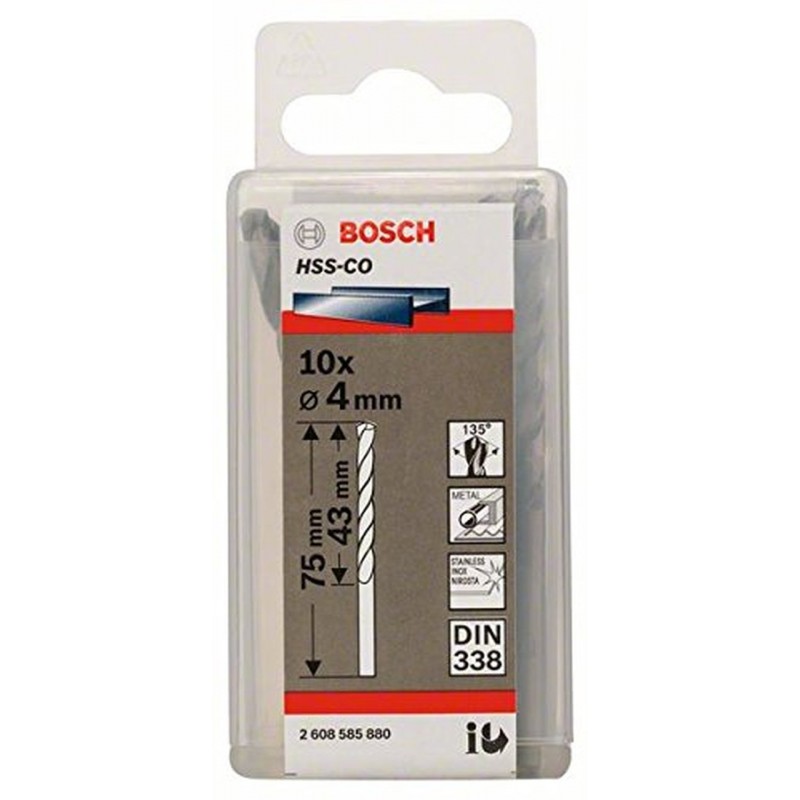 2608585880 BOSCH Set 10 burghie metal, 4x43x75 mm, prindere cilindrica