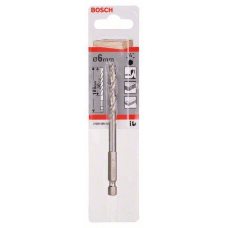 2608595522 BOSCH Burghiu lemn,diametru 6mm,lungime lucru 63mm,HEX 1/4"