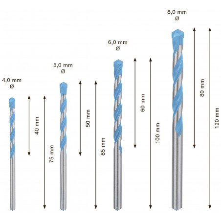 2608900645 BOSCH Set 4 burghie,multimaterial 4-8mm,prindere cilindrica