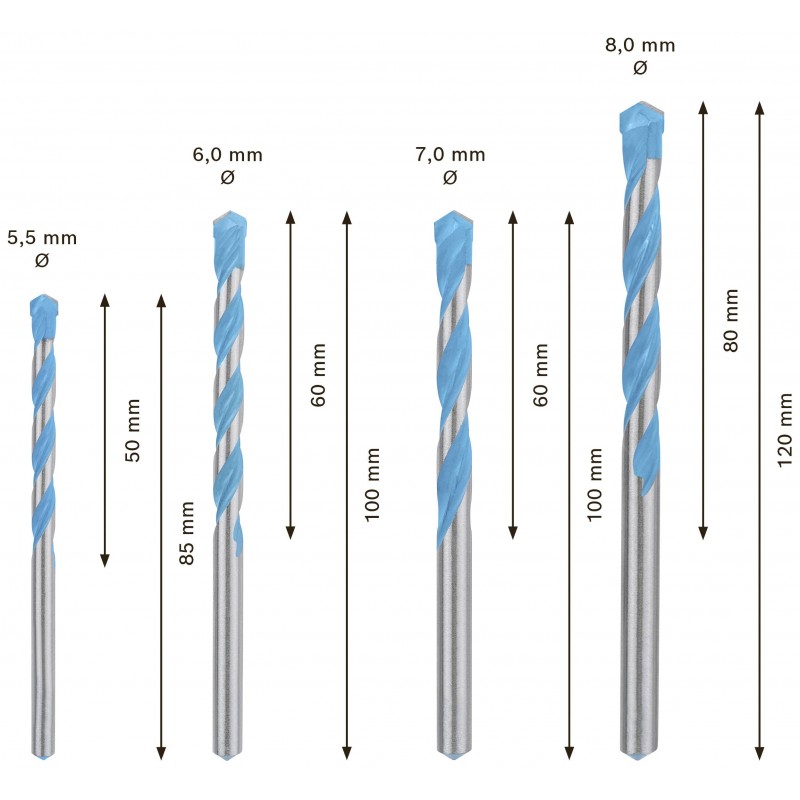 2608900646 BOSCH Set 4 burghie multimaterial,5,5-8mm,prindere cilindrica