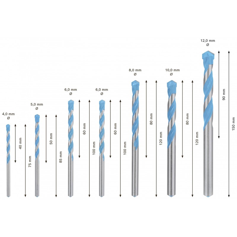 2608900647 BOSCH Set 7 burghie multimaterial,4-12mm,prindere cilindrica