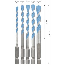 2608900585 BOSCH Set 5 burghie multimaterial,4/5/6/6/8mm, prindere hex