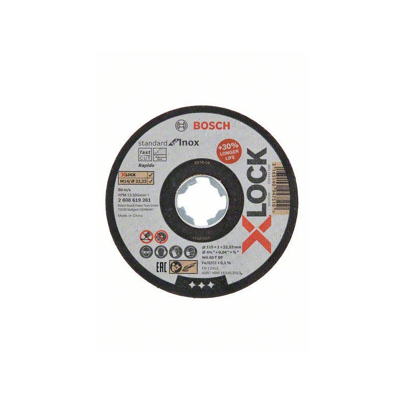 2608619262 BOSCH Disc abraziv X-LOCK, taieri drepte inox,125x22.23x1mm