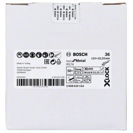 2608619154 BOSCH Disc de slefuit cu fibre X-LOCK, metal,115x22.2mm,G36