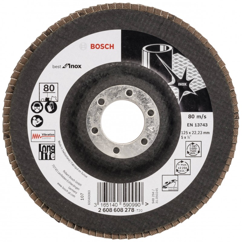 2608608278 BOSCH Disc drept de slefuit inox tip evantai, 125 mm, G80