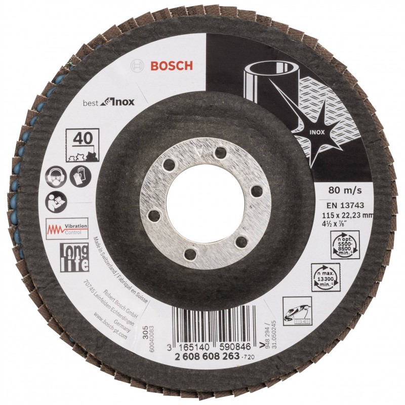2608608263 BOSCH Disc inclinat de slefuit inox tip evantai, 115mm, G40