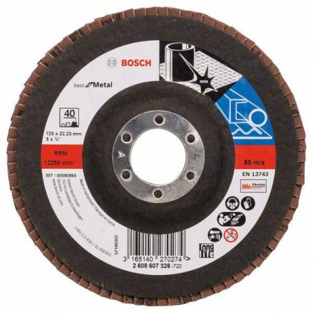 2608607326 BOSCH Disc drept de slefuit metal tip evantai, 125 mm, G40