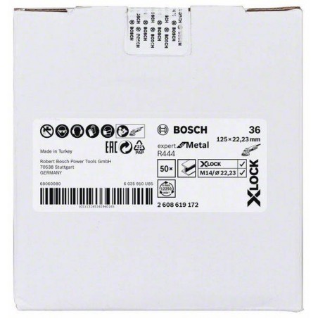 2608619172 BOSCH Disc slefuire cu fibre, metal R444,X-LOCK, 125mm,G36