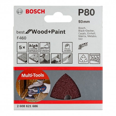 2608621686 BOSCH Set 5 hartii tip delta slefuire lemn,vopsea,G80 ,93mm
