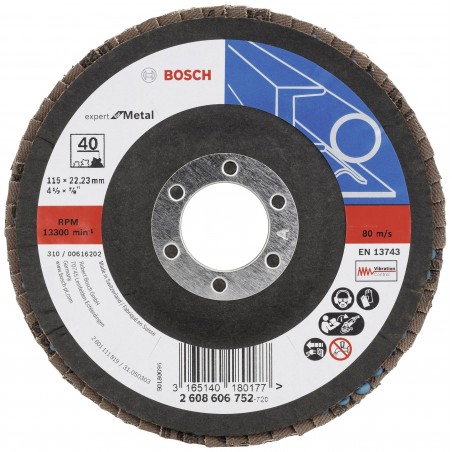 2608606752 BOSCH Disc slefuire evantai,metal 115x22.2mm, granulatie 40