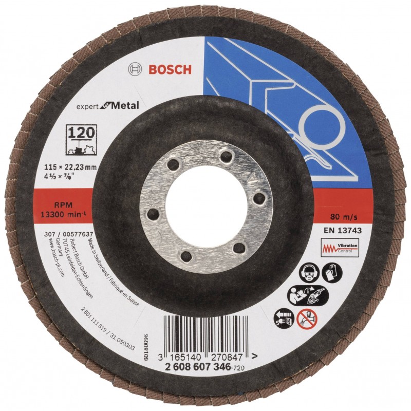 2608607346 BOSCH Disc slefuire evantai,metal 115x22.2mm,granulatie 120