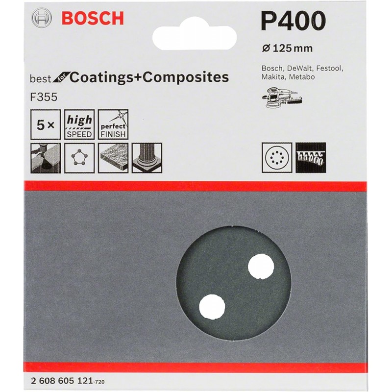 2608605132 BOSCH Set 5 foi abrazive rotunde 150mm,G1200,6 gauri,Velcro