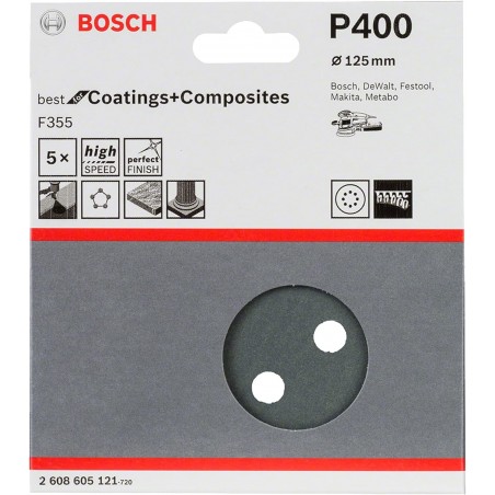 2608605132 BOSCH Set 5 foi abrazive rotunde 150mm,G1200,6 gauri,Velcro