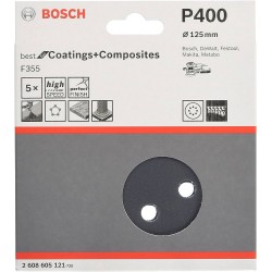2608605121 BOSCH Set 5 foi abrazive rotunde 125mm, G400, 8 gauri
