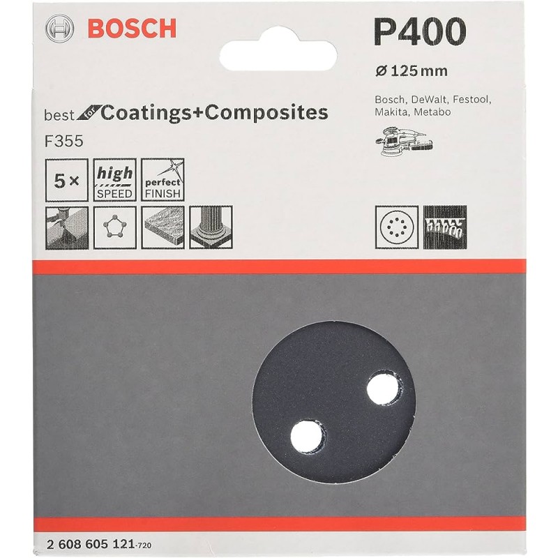 2608605121 BOSCH Set 5 foi abrazive rotunde 125mm, G400, 8 gauri