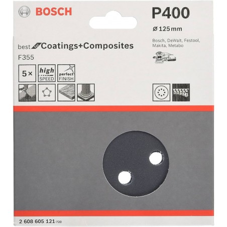 2608605121 BOSCH Set 5 foi abrazive rotunde 125mm, G400, 8 gauri