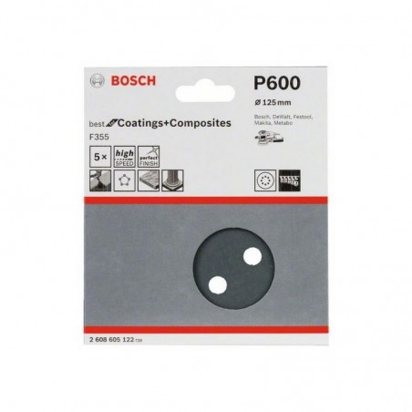 2608605122 BOSCH Set 5 foi abrazive rotunde 125mm, G600, 8 gauri