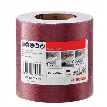2609256B75 BOSCH Rola de slefuire manuala lemn, vopsea, 93 mmx5 m, G80