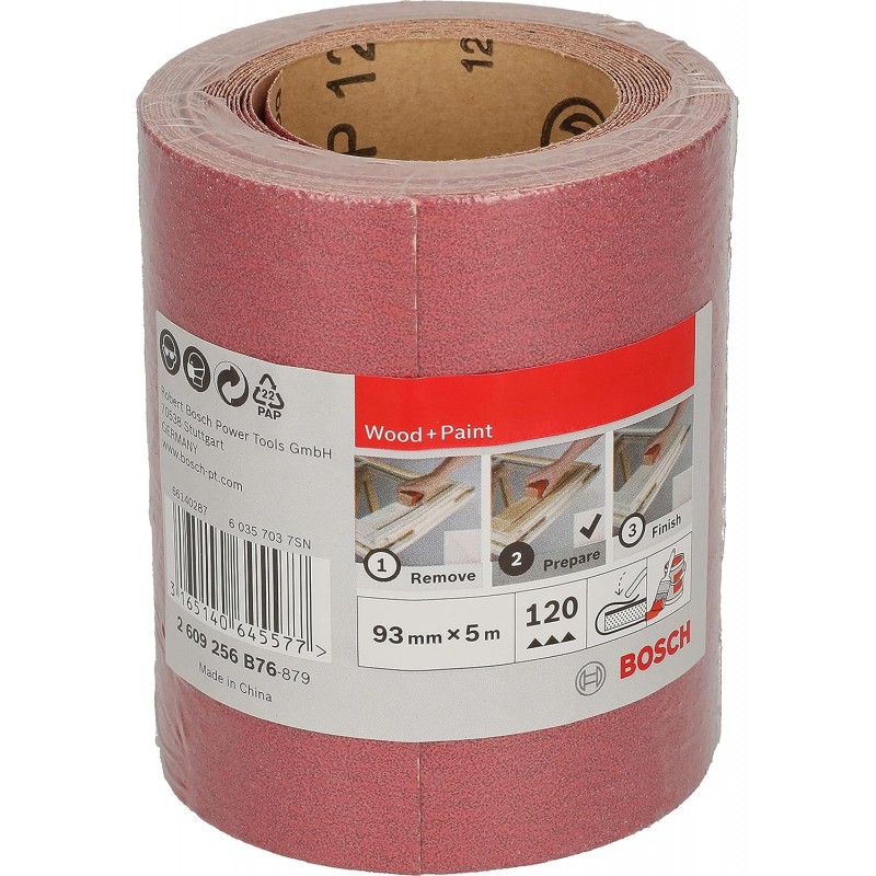 2609256B76 BOSCH Rola de slefuire manuala lemn, vopsea, 93mmx5m, G120