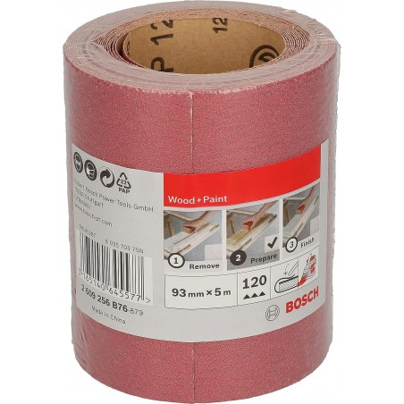 2609256B76 BOSCH Rola de slefuire manuala lemn, vopsea, 93mmx5m, G120
