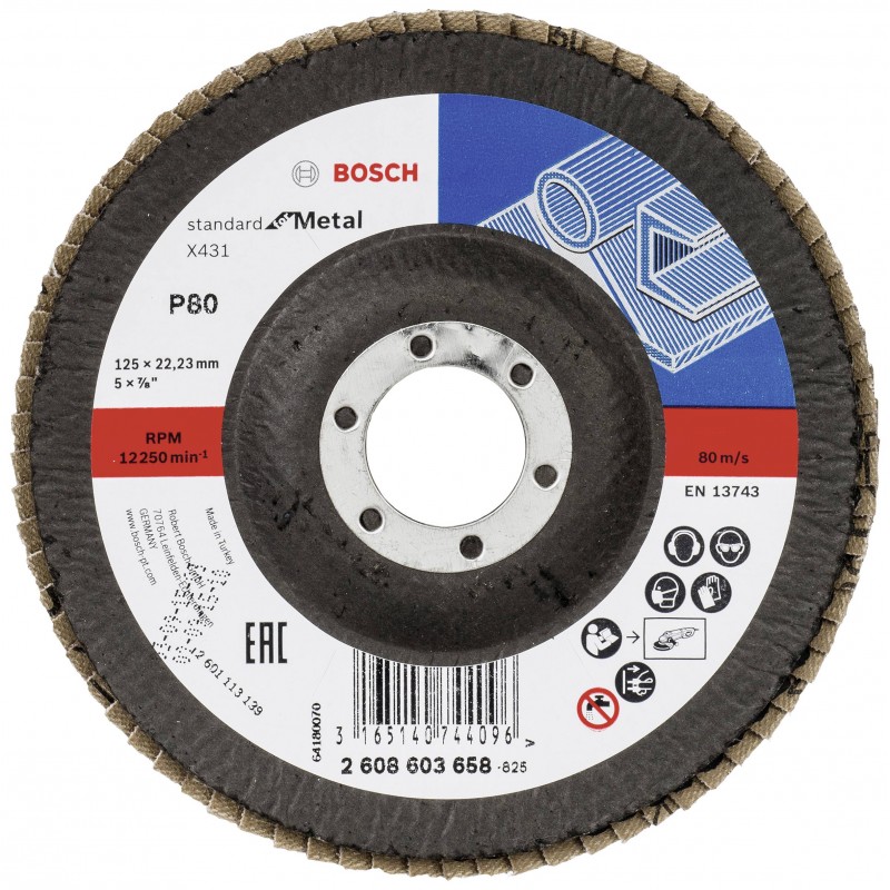 2608603658 BOSCH Disc de slefuire evantai metal, 125x22.2 mm, G 80