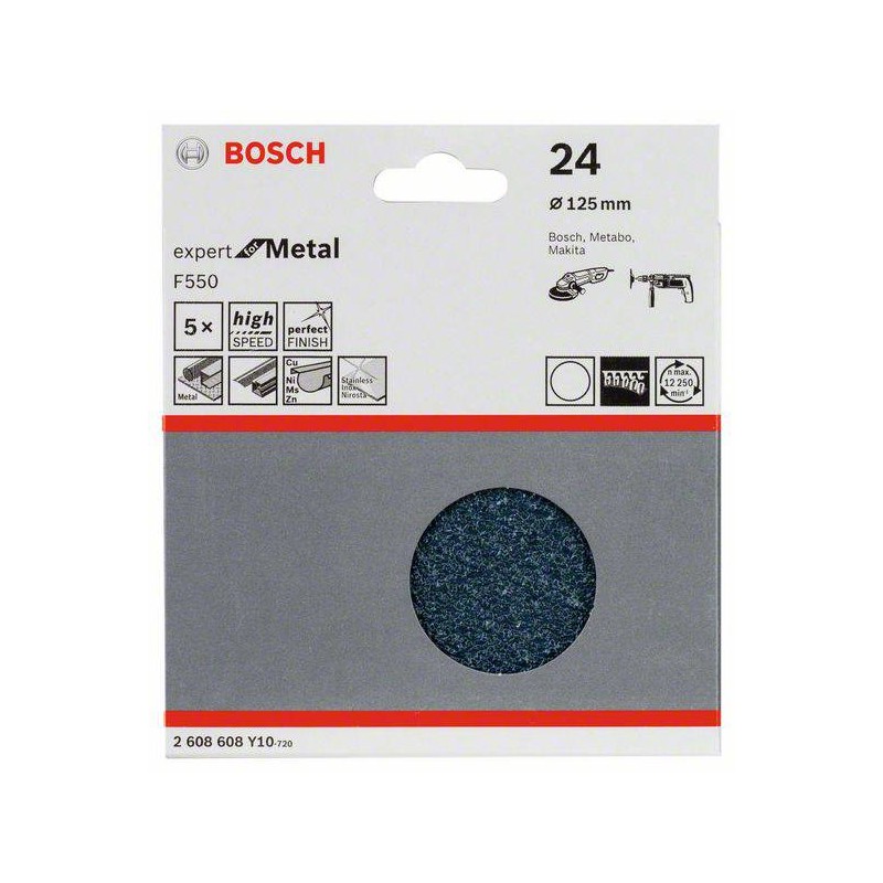 2608608Y10 BOSCH Set 5 foi abrazive F550 pentru metal, 125 mm, G24