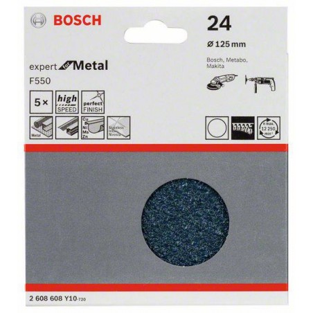 2608608Y10 BOSCH Set 5 foi abrazive F550 pentru metal, 125 mm, G24