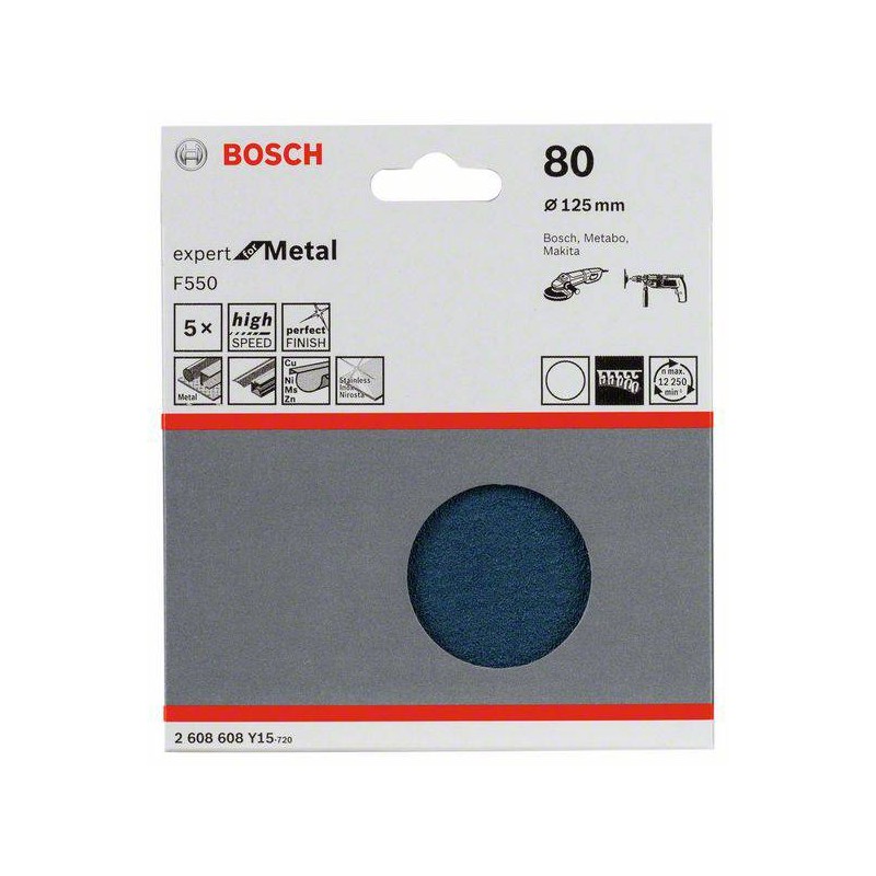 2608608Y15 BOSCH Set 5 foi abrazive F550 pentru metal, 125 mm, G80