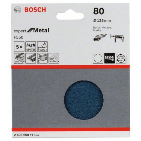 2608608Y15 BOSCH Set 5 foi abrazive F550 pentru metal, 125 mm, G80