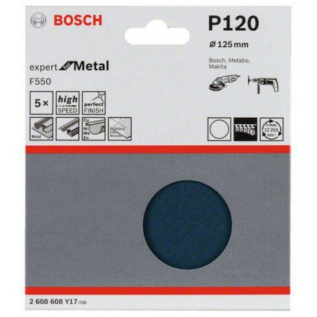 2608608Y17 BOSCH Set 5 foi abrazive F550 pentru metal, 125 mm, G120