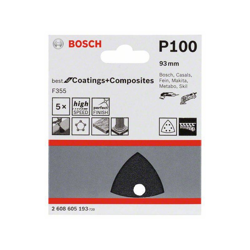 2608605193 BOSCH Set 5 foi abrazive pentru piatra,93mm,6 orificii,G100