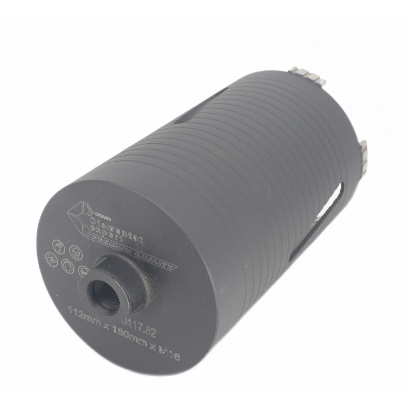 Carota diamantata PREMIUM ø112mm x 180mm x M16 pentru gaurire Beton armat, Zidarie, Granit