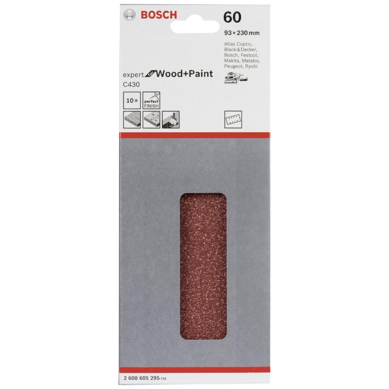 2608605295 BOSCH 10 foi abrazive pentru slefuitoare, lemn,93x230mm,G60