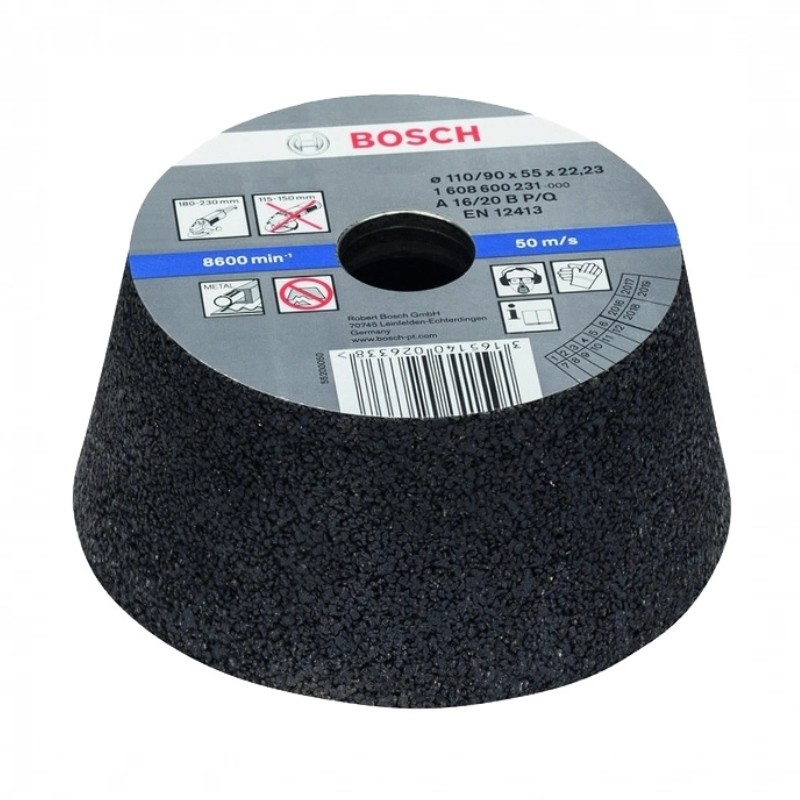 1608600231 BOSCH Piatra oala conica de slefuit metal, granulatie 16