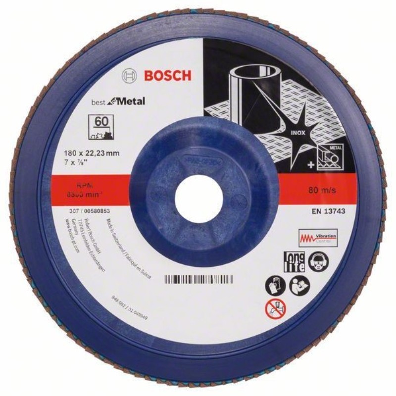 2608607343 BOSCH Disc de slefuire evantai, 180x22.23 mm, granulatie 60