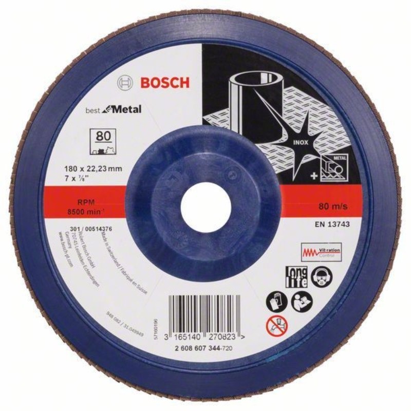 2608607344 BOSCH Disc de slefuire evantai, 180x22.23 mm, granulatie 80