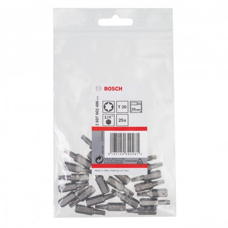 2607002496 BOSCH Set 25 Capete de surubelnita extra dure T20, 25 mm