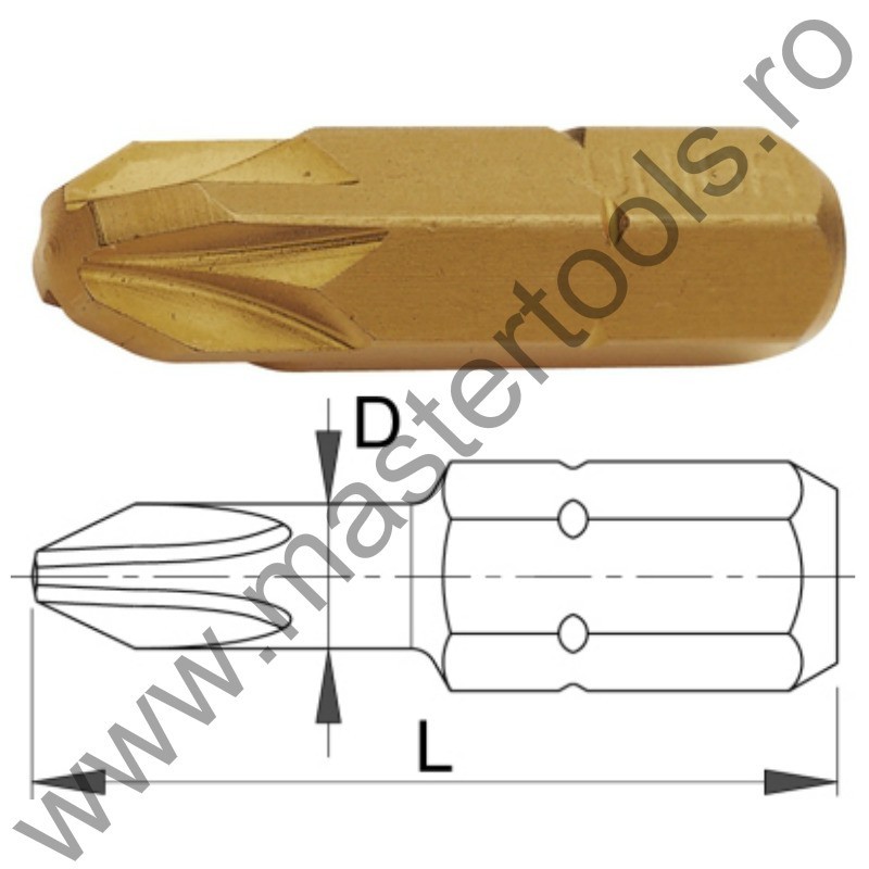604694 UNIOR Set 3 biti hex 1/4" TiN Forma C 6.3-profil Pozidrive PZ 1