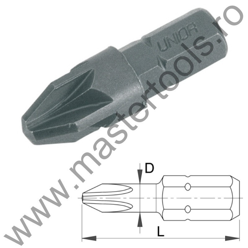602398 UNIOR Set 3 biti hex 1/4" Forma C 6.3 - profil Pozidrive PZ 2