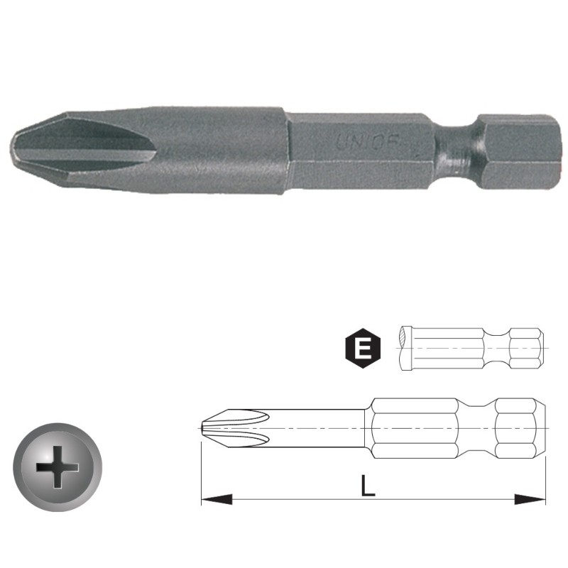 602520 UNIOR Set 3 biti hex 1/4" Forma E 6.3 - profil Phillips PH 2