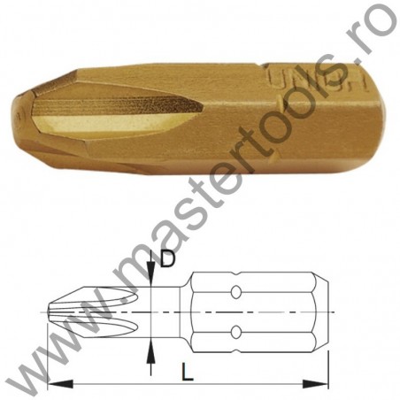 604692 UNIOR Set 3 biti hex 1/4" TIN Forma C 6.3 - profil Phillips PH 2
