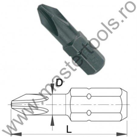 602389 UNIOR Set 3 biti hex 1/4" Forma C 6.3 profil Phillips PH 1