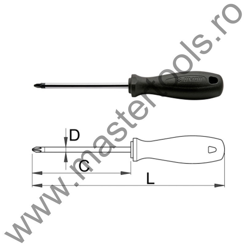 616395 UNIOR Surubelnita profil Pozidrive, PZ 2, maner polipropilena